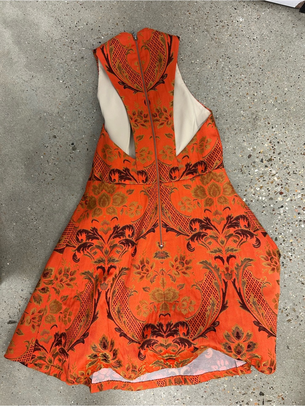 Alice + olivia Mollie Deep V Box Dress Brocade Orange/red Floral Jacquard 4 - Picture 3 of 4